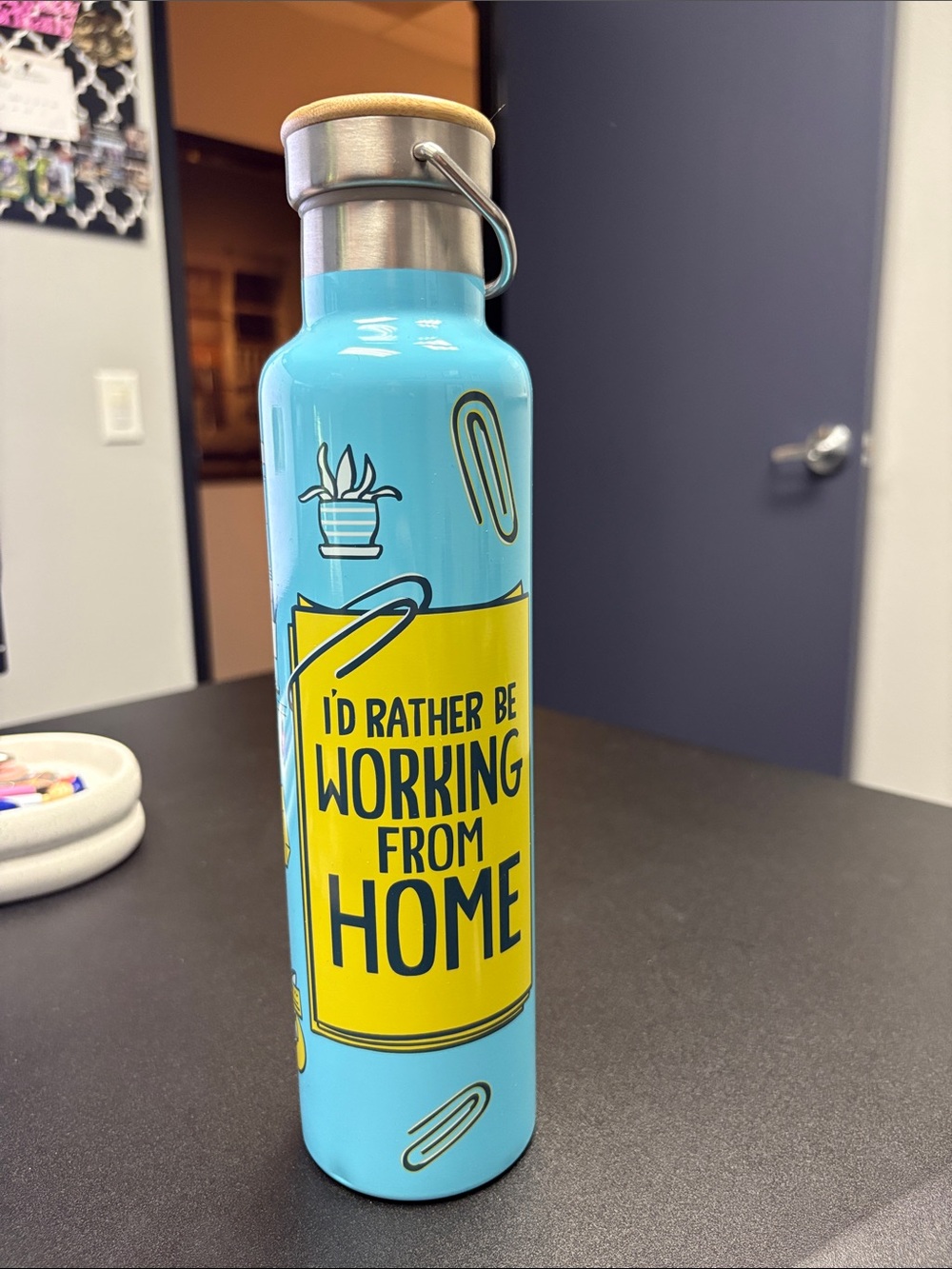 Stainless Steel Water Bottle - Light Blue "I'd Rather Be Working From Home"